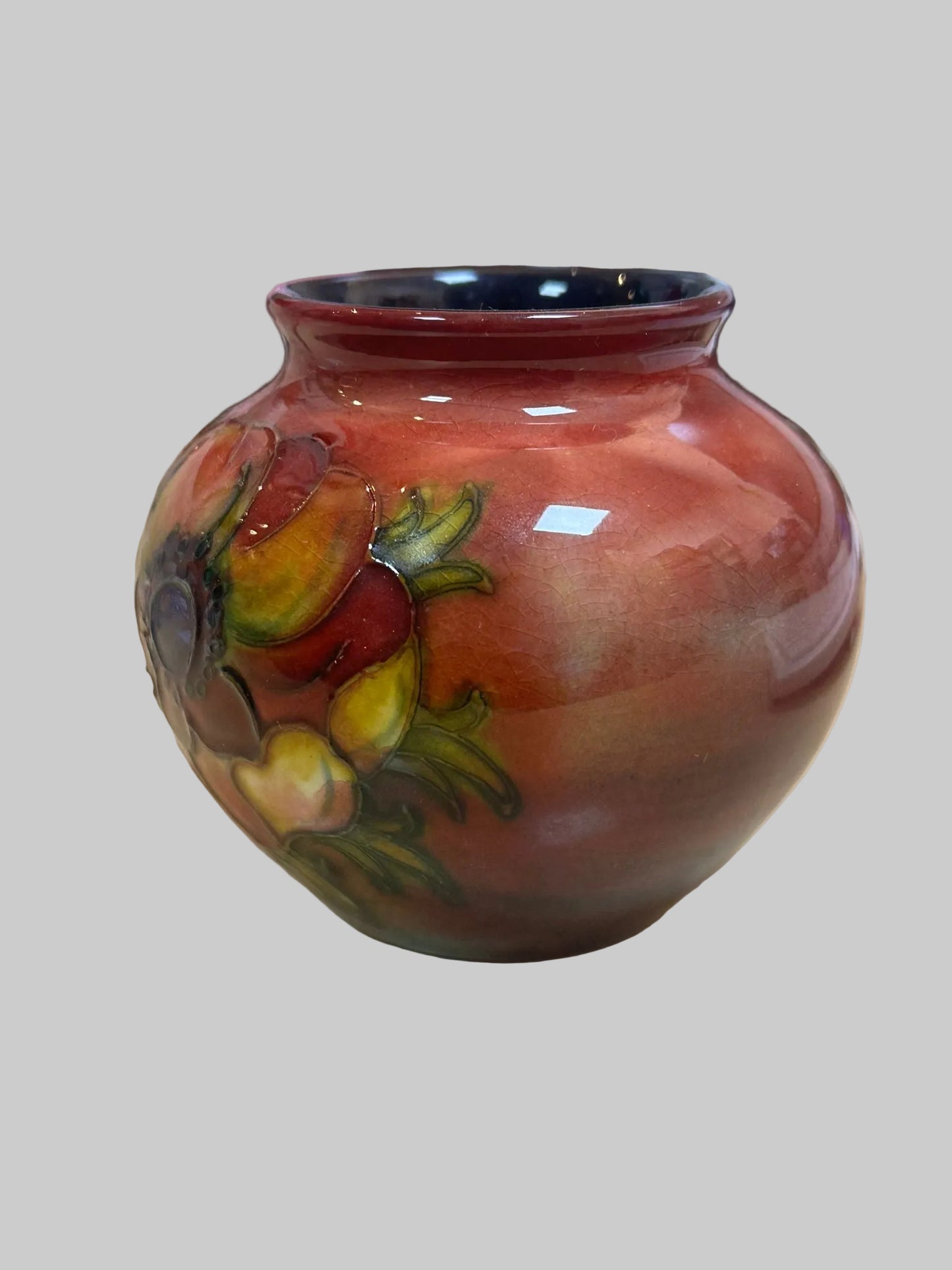 VTG WILLIAM MOORCROFT Pottery Flambe Anemone 3"