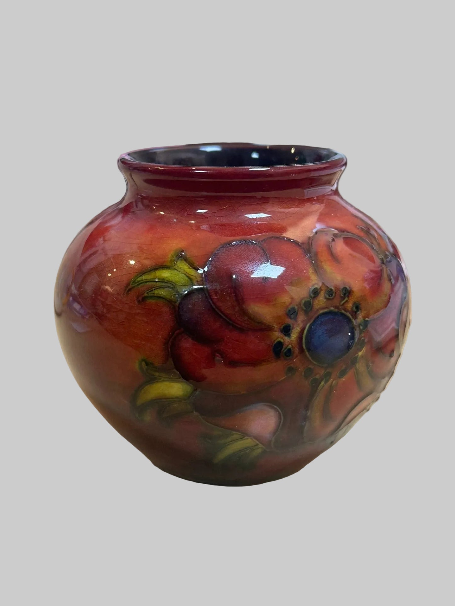 VTG WILLIAM MOORCROFT Pottery Flambe Anemone 3"