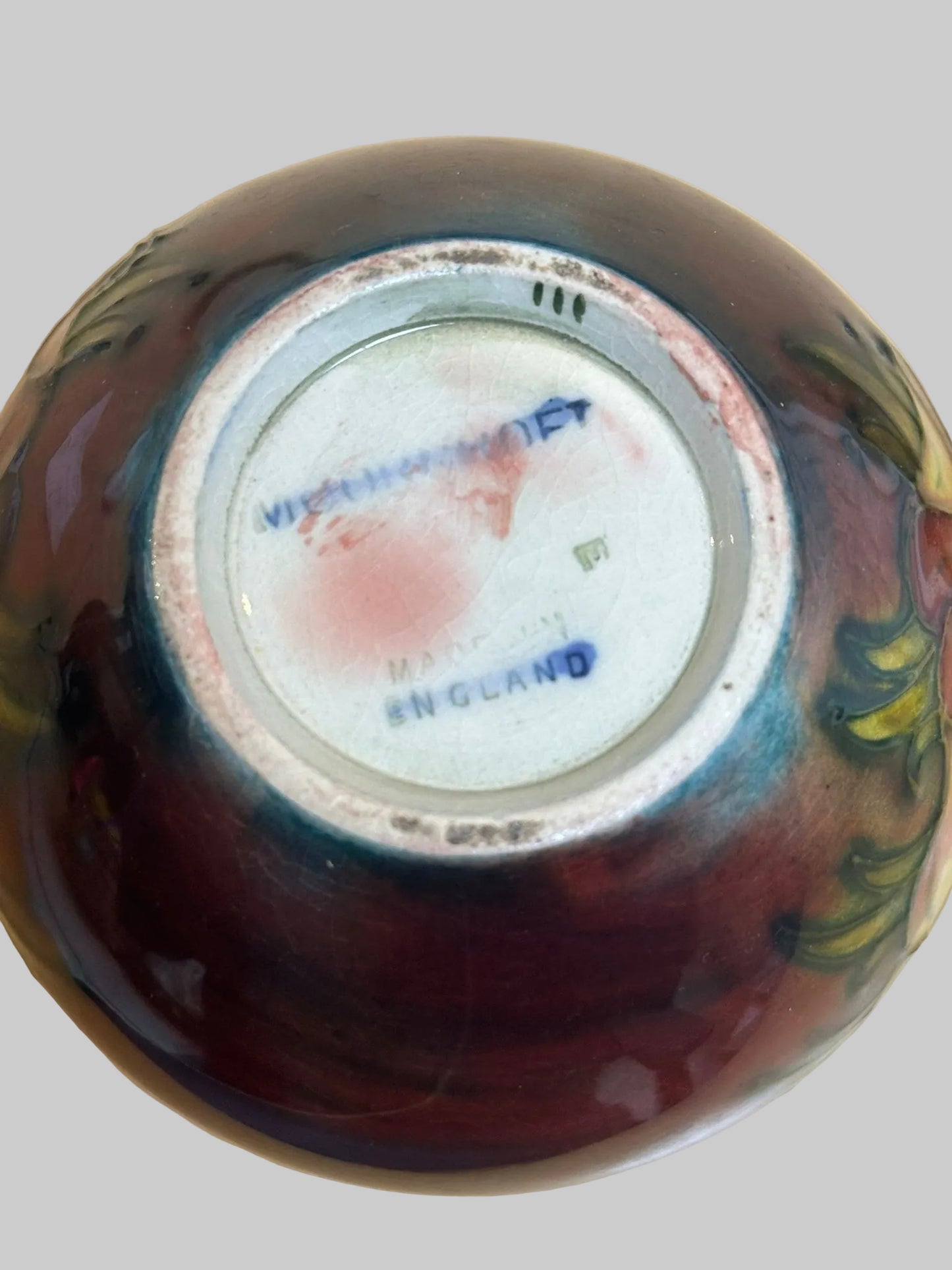 VTG WILLIAM MOORCROFT Pottery Flambe Anemone 3"