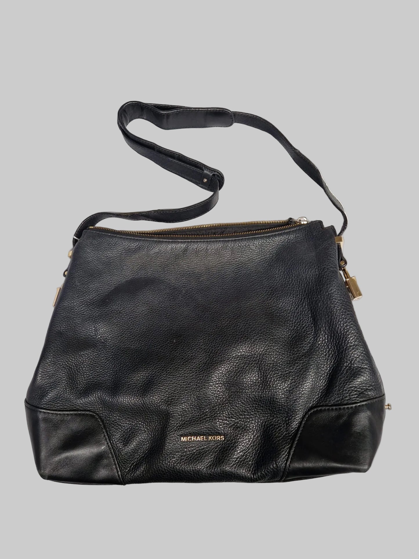 Michael Kors Black Leather Shoulder Bag Gold Hardware Handbag - USED
