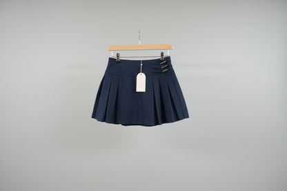 MESHKI Angie Pleated Buckle Mini Skirt- Dark Navy