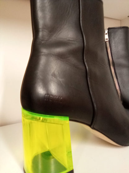 NUBIKK Black Ankle boots - Green Perspex Block Heels - Size 7.5 - In GOOD USED CONDITION
