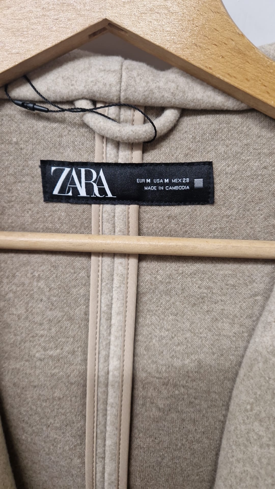 Zara (M) Hooded Belted Wrap Coat Beige Size Medium