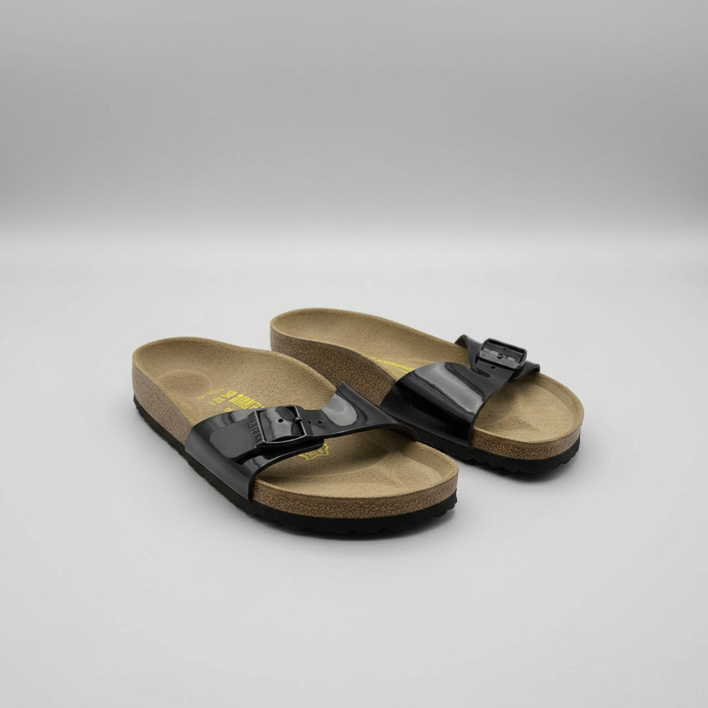 Birkenstock Madrid Buckled Shiny Black Sandals One Strap Slip-On's UK 5 EU 38