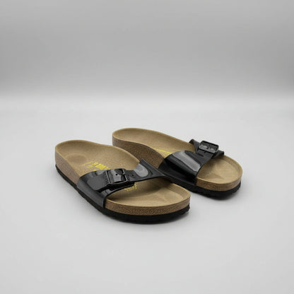 Birkenstock Madrid Buckled Shiny Black Sandals One Strap Slip-On's UK 5 EU 38