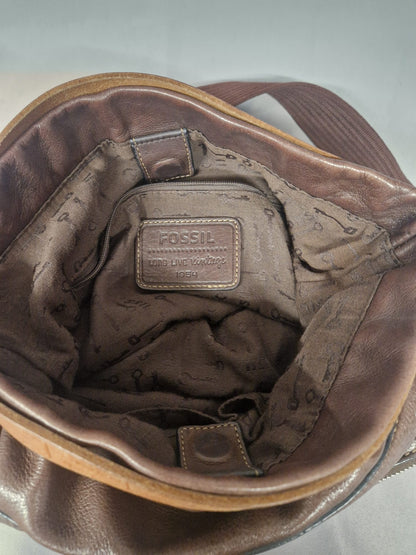 Fossil Brown leather crossbody bag