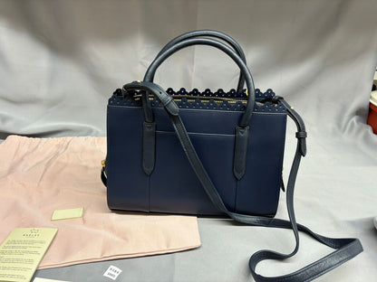 Radley Shoulder and Hand Bag Navy Blue Gold Metalwork Dustbag