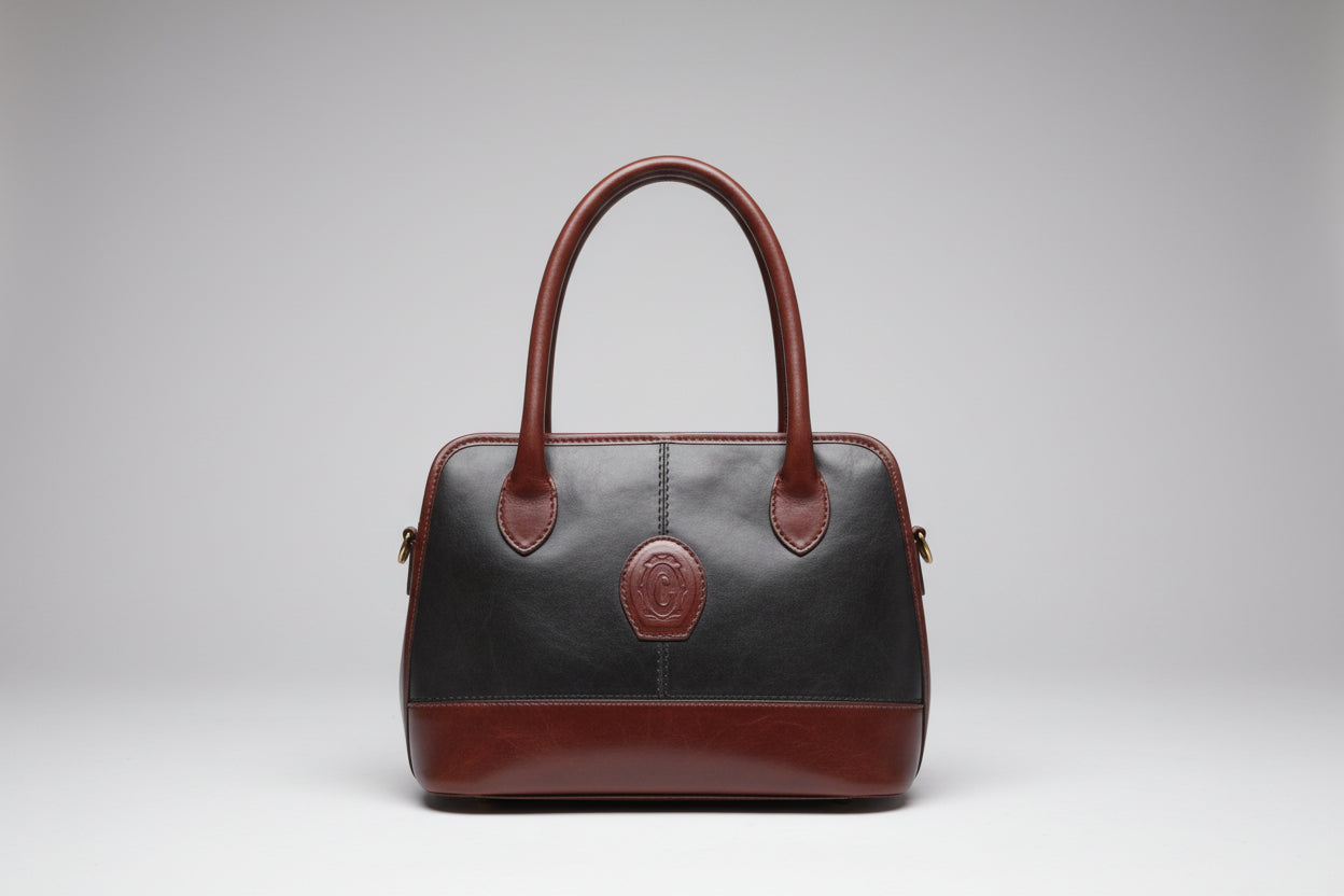 Ceancural Brown & Black Leather Top-Handle Handbag Bag