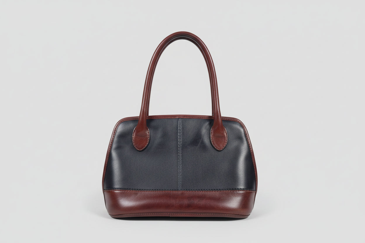 Ceancural Brown & Black Leather Top-Handle Handbag Bag