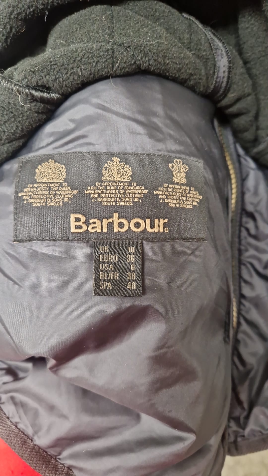 Barbour Cavalry black Polarquilt jacket size 10