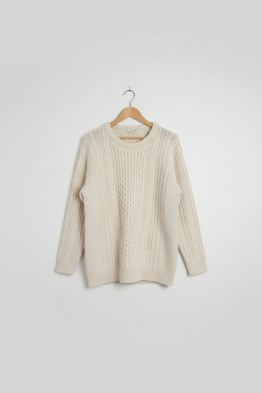 Boden Cream Cable-Knit Wool Jumper UK 12 14 EU 40 42 Chunky Sweater