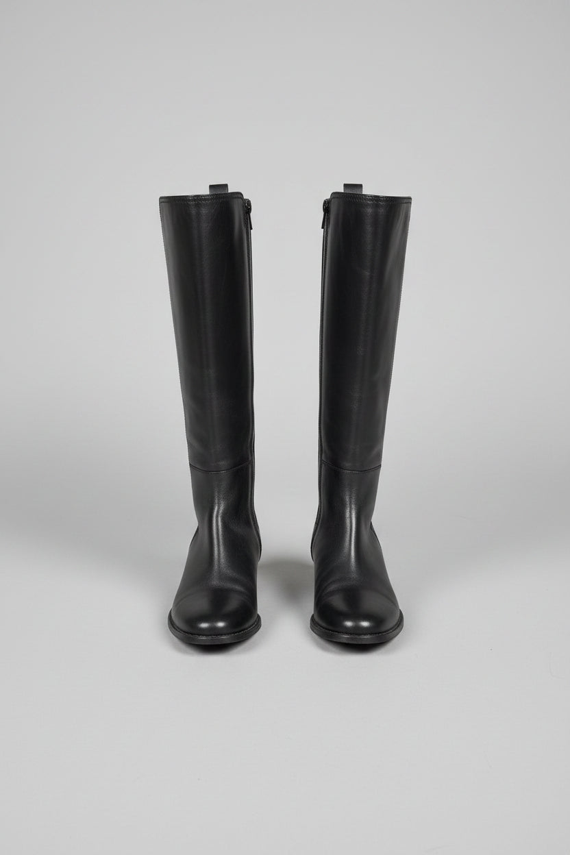 Knee High Boots - Aquatalia - Black Leather - Flat Riding - UK 6 EU 39