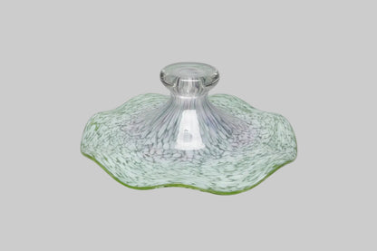 Murano flared glass bowl, decorative art green, blue, pink ruffled