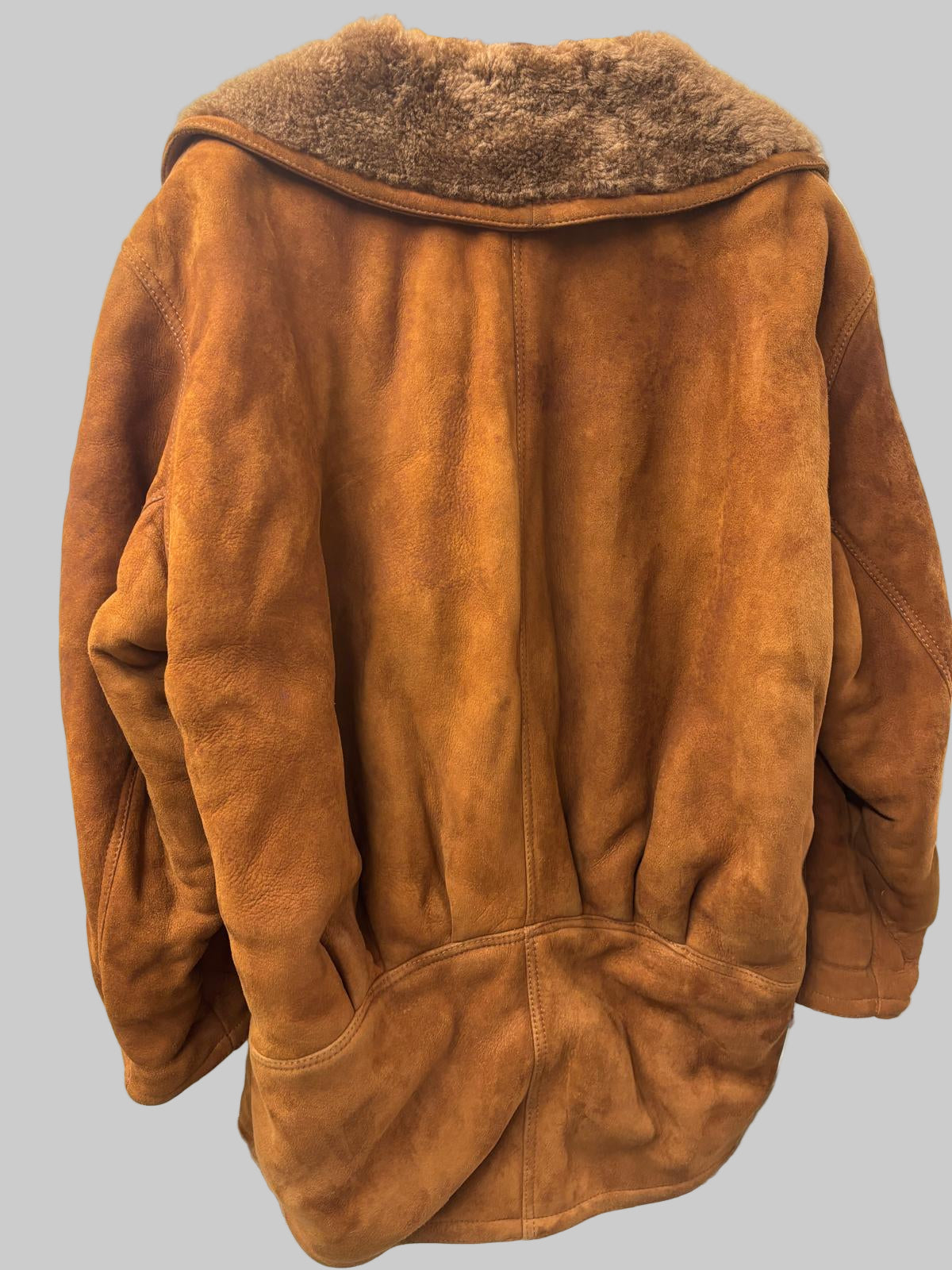 Vintage Brown Suede Shearling Jacket Buttoned Size Large (L)