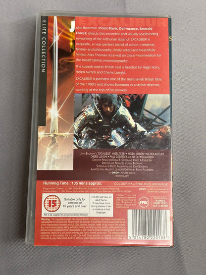 Excalibur VHS John Boorman Nigel Terry Helen Mirren Cherie Lunghi 1980s Sealed Cassette