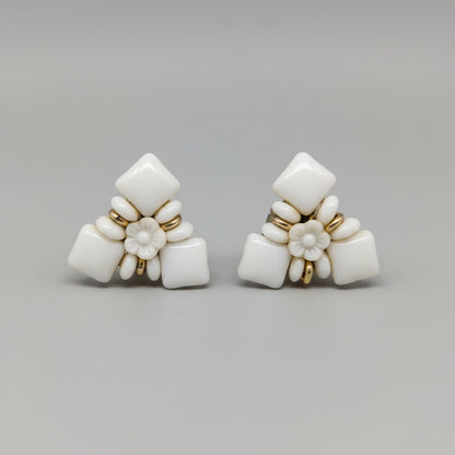 Vintage Milk White Glass Clip On Earrings