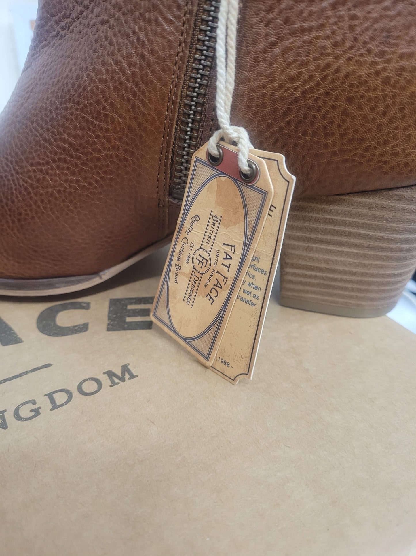 BNIB Fat Face Acorn Brown Ankle Boots UK 7 EU 40 Leather Heeled Zipped £75