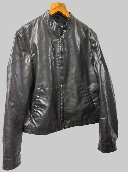 Armani Jeans Black Faux Leather Jacket Size Medium Biker Zipped