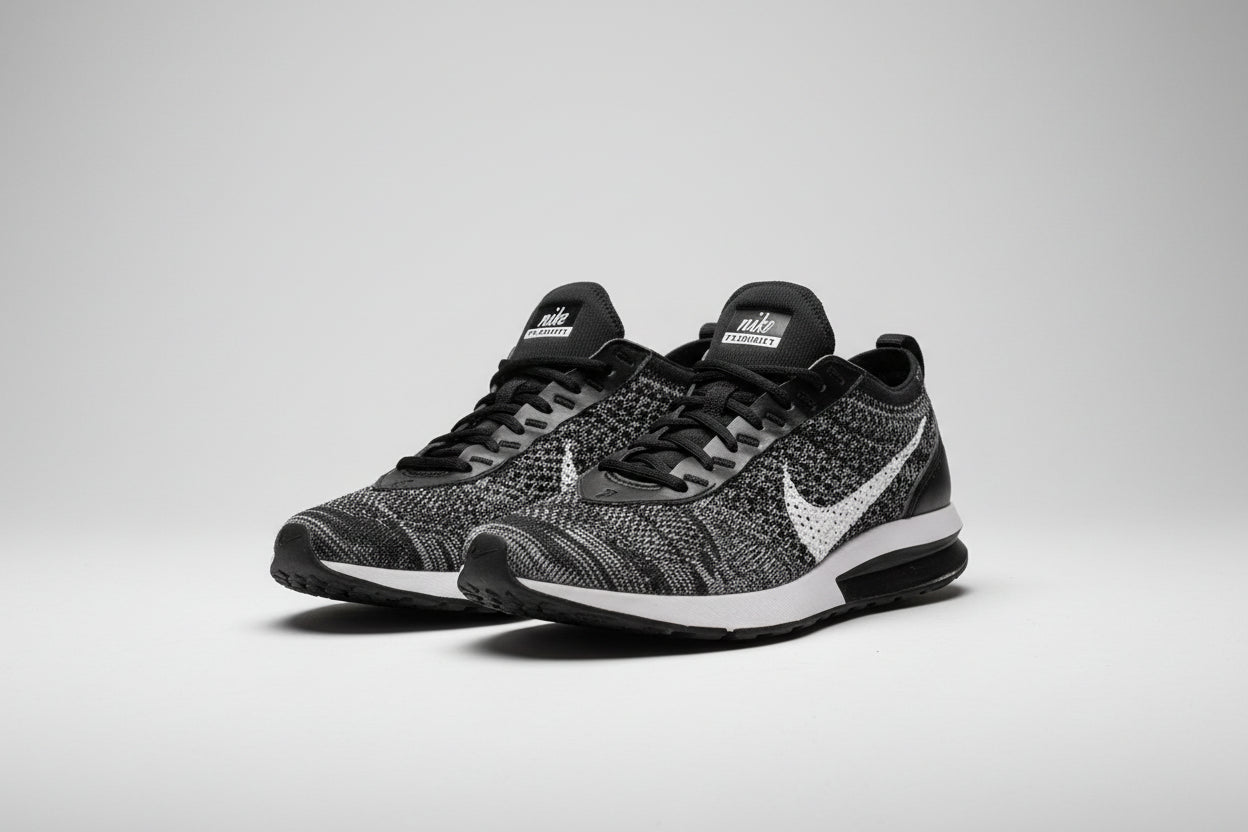 Womens Nike Flyknit Racer Oreo UK6 EU39 Black White Good Condition