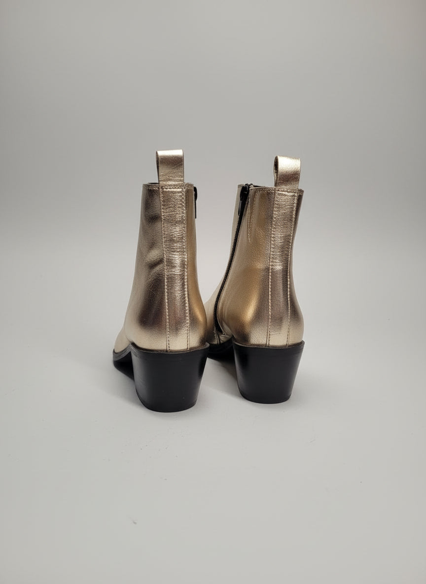 Dune Gold Heeled Boots UK 7 EU 40 Block Heel Ankle Pointed