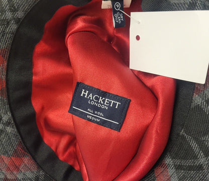 Hackett London Tartan Check Trilby Hat - Grey, Red & Black - 100% Wool - Good Used Condition