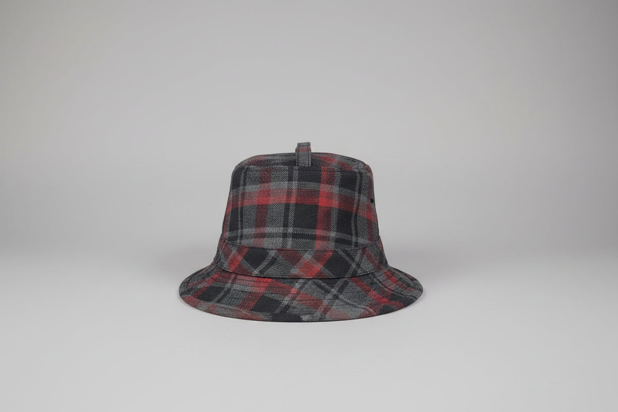 Hackett London Tartan Check Trilby Hat - Grey, Red & Black - 100% Wool - Good Used Condition