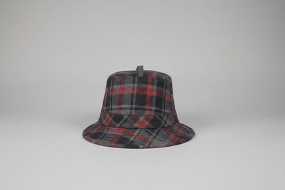 Hackett London Tartan Check Trilby Hat - Grey, Red & Black - 100% Wool - Good Used Condition