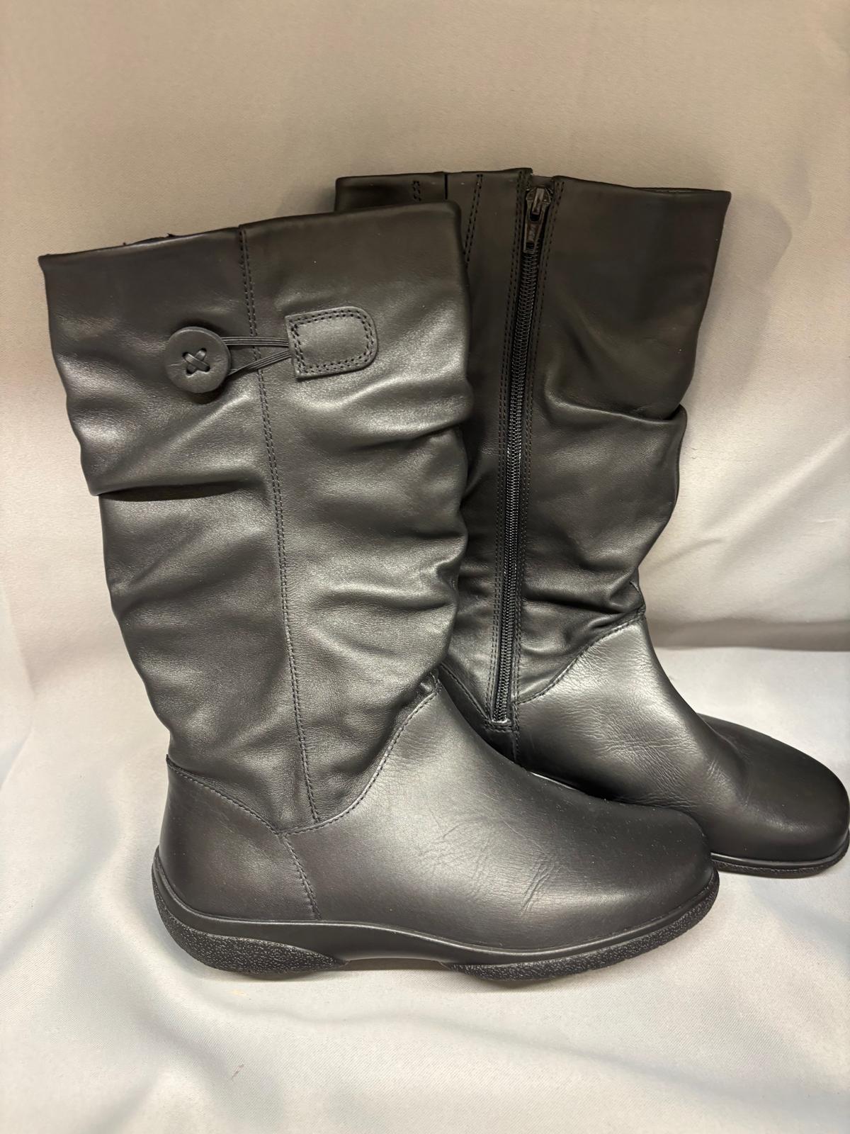 Hotter Black Leather Slouch Boots UK 5 EU 38 Side Zip - New
