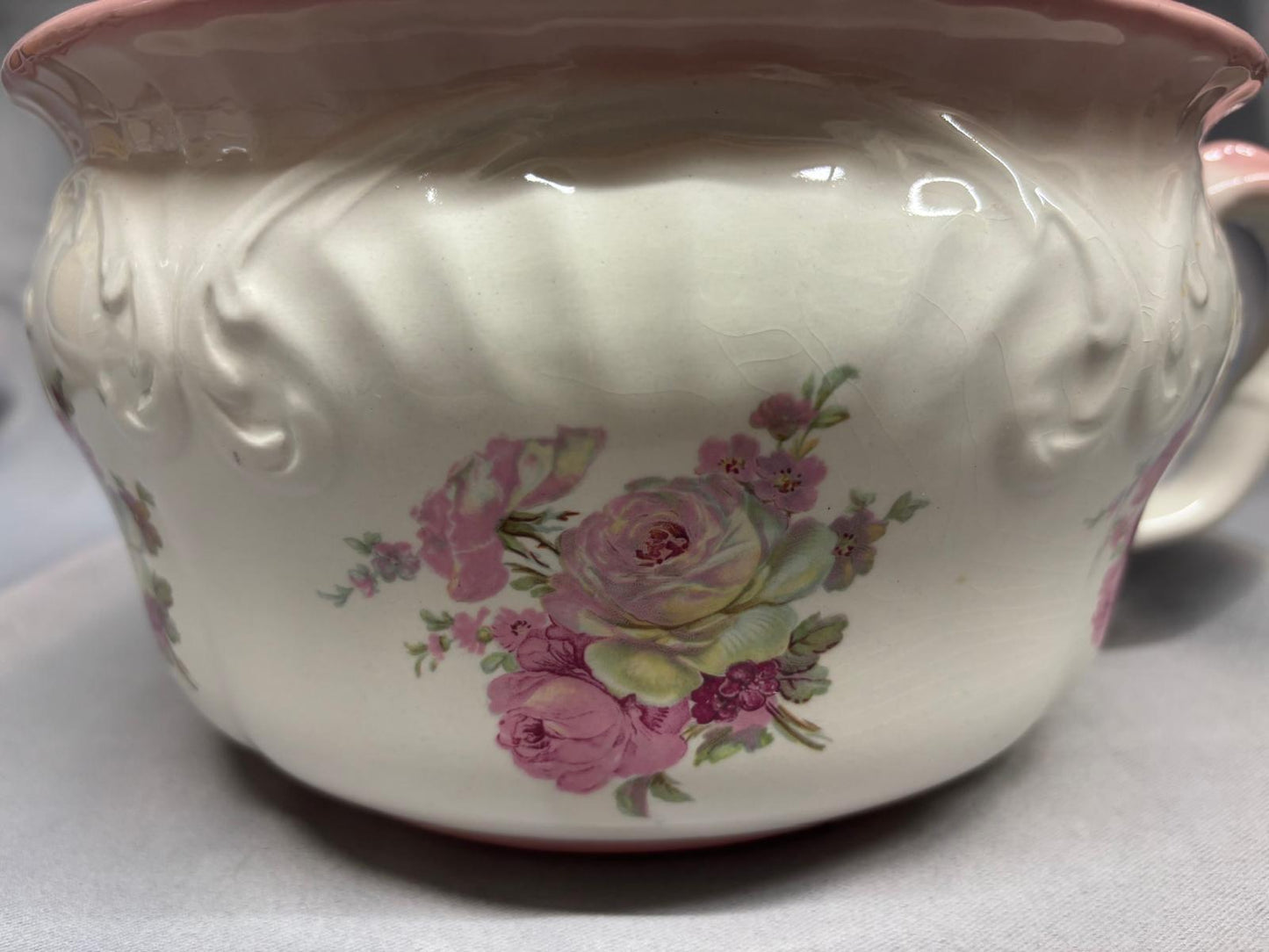 James Kent White Floral Ceramic Bed Pan Potty - Vintage