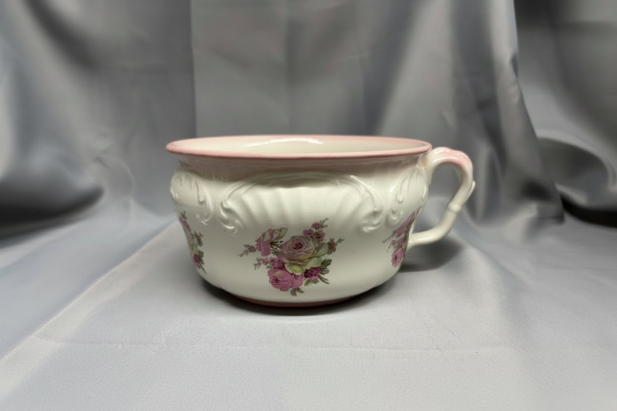 James Kent White Floral Ceramic Bed Pan Potty - Vintage