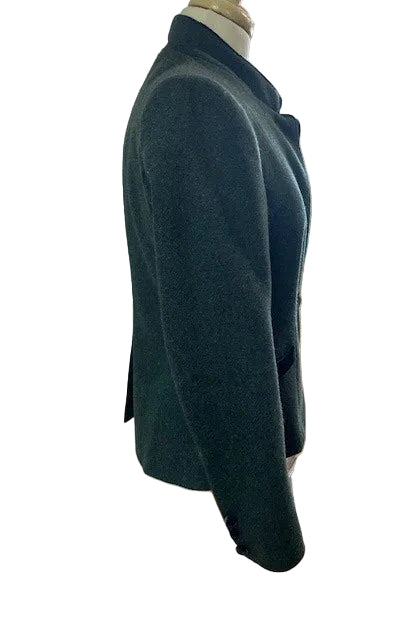 Katherine Hooker Green Pure Wool Jacket Size UK 10 EU 38 With Velvet Buttons & Collar Tweed