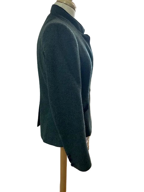 Katherine Hooker Green Pure Wool Jacket Size UK 10 EU 38 With Velvet Buttons & Collar Tweed