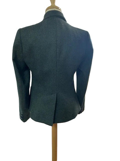 Katherine Hooker Green Pure Wool Jacket Size UK 10 EU 38 With Velvet Buttons & Collar Tweed