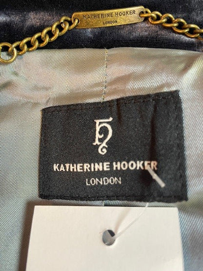 Katherine Hooker Green Pure Wool Jacket Size UK 10 EU 38 With Velvet Buttons & Collar Tweed