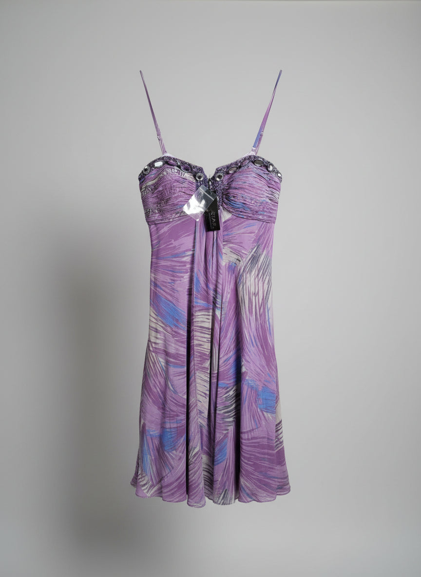 BNWT Star ByJulien McDonald UK 14 UE 42 Purple Tropical Print Midi Dress RRP £130