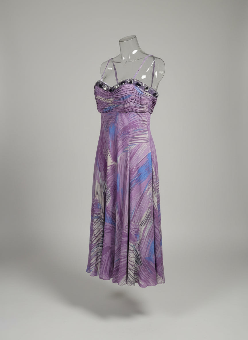 BNWT Star ByJulien McDonald UK 14 UE 42 Purple Tropical Print Midi Dress RRP £130