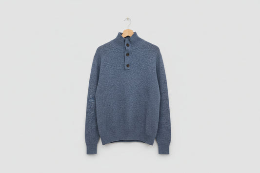 Joseph Turner (XL) Pure Shetland Wool Blue Jumper 1/4 Button Size Extra Large - GOOD USED CONDITION