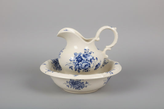 Vintage blue floral wash jug and bowl - USED