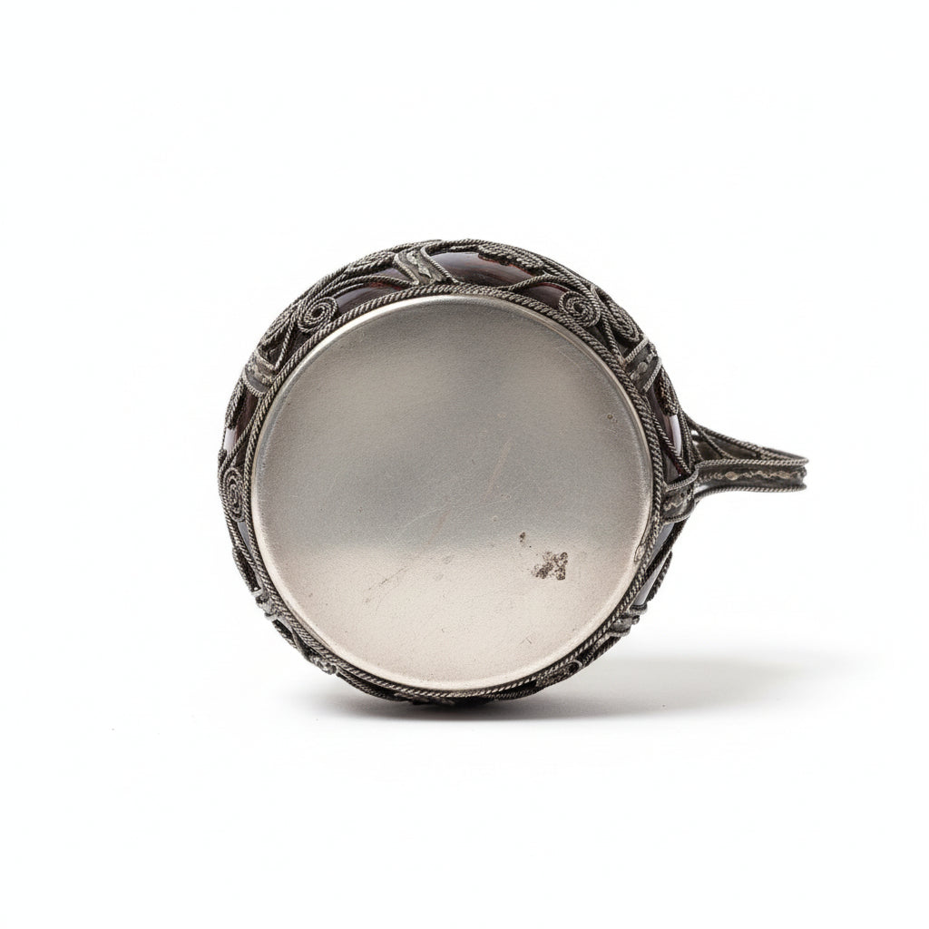 Amber-Rose Hand Blown Glass Pitcher Jug Adorned with Decorative Wire