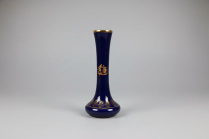 Vintage Limoges France Vase - Blue & Gold - Decorative Tall - Long - GOOD USED CONDITION