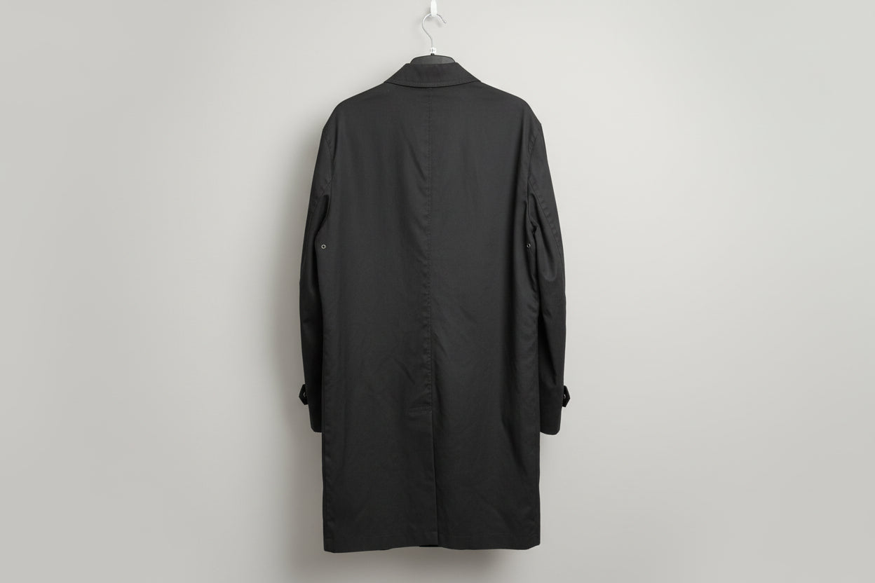 New & Lingwood Black Long Mac Size Large Cotton Blend Buttoned Midi-Length - GOOD USED CONDITION