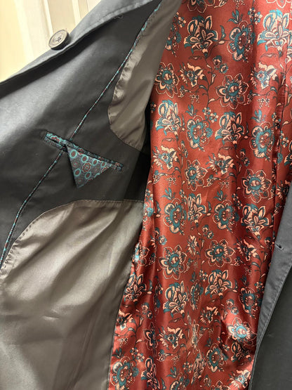 New & Lingwood Black Long Mac Size Large Cotton Blend Buttoned Midi-Length - GOOD USED CONDITION