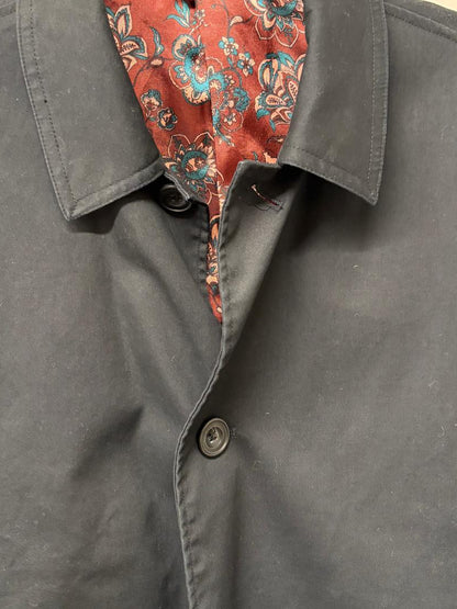 New & Lingwood Black Long Mac Size Large Cotton Blend Buttoned Midi-Length - GOOD USED CONDITION