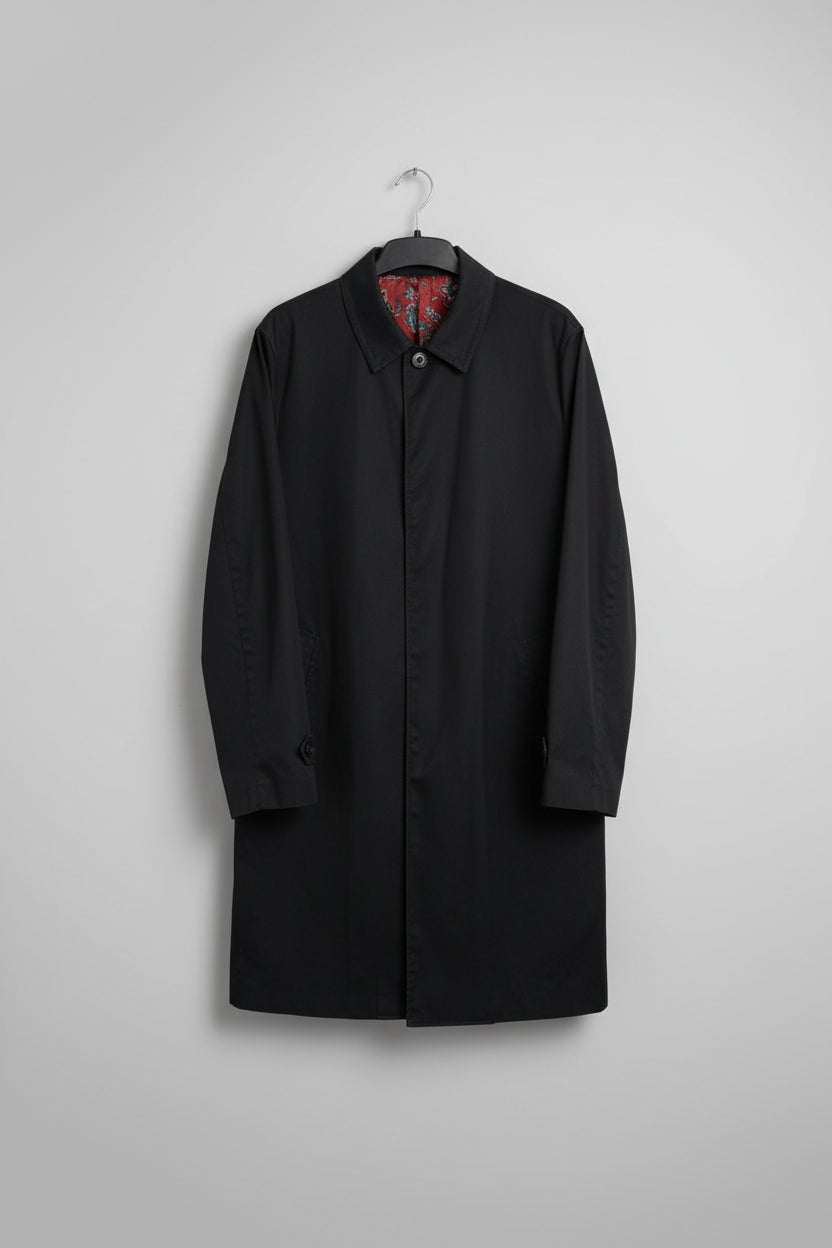 New & Lingwood Black Long Mac Size Large Cotton Blend Buttoned Midi-Length - GOOD USED CONDITION