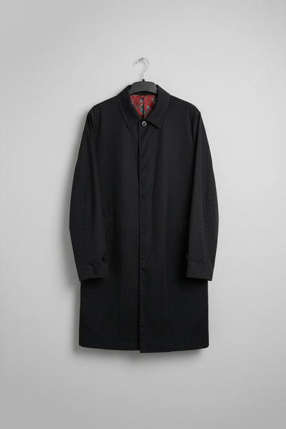 New & Lingwood Black Long Mac Size Large Cotton Blend Buttoned Midi-Length - GOOD USED CONDITION