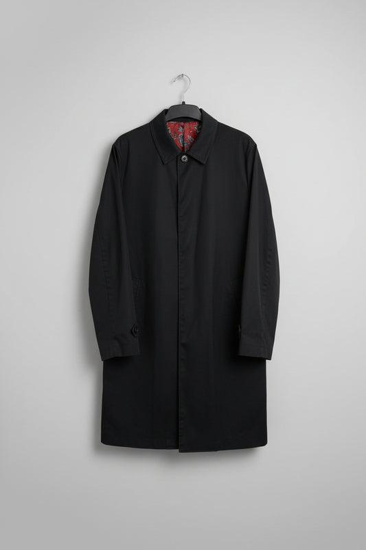 New & Lingwood Black Long Mac Size Large Cotton Blend Buttoned Midi-Length - GOOD USED CONDITION