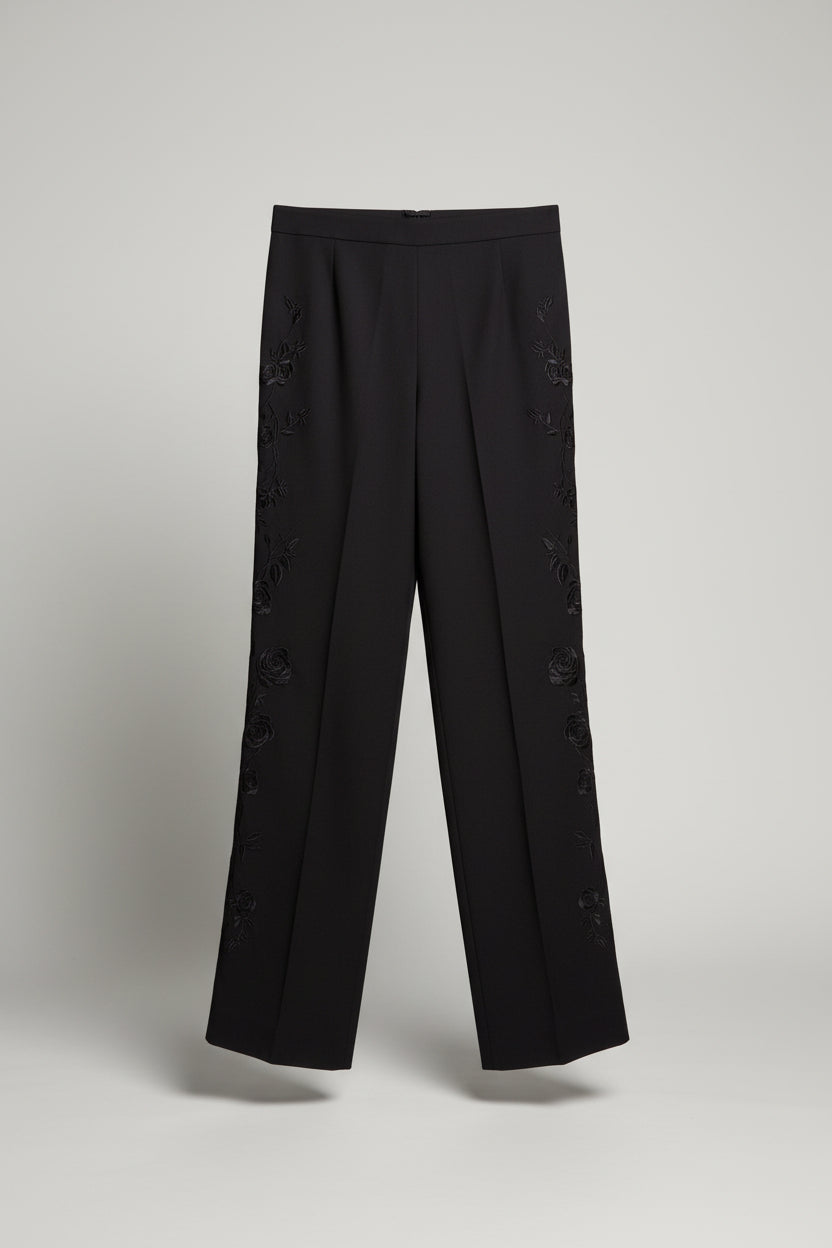 Alexander McQueen Vintage Blue Straight-Leg Trousers Floral Stitched UK 16 EU 44 Polyester