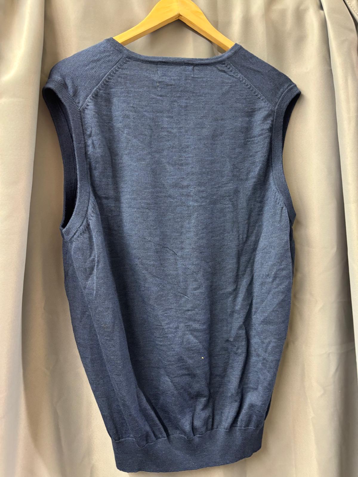 BNWT M&S Blue V-Neck Sweater Vest Size Large Merino Wool