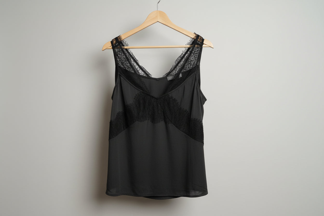 Mint Velvet Green & Black Lace Strap Camisole Vet Top UK 14 EU 42