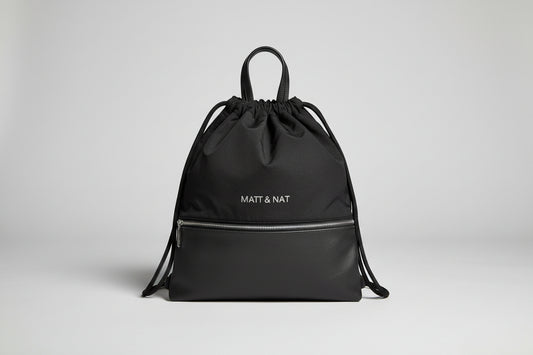 Matt & Nat Black Drawstring Backpack Bag Canvas Double Top-Handle